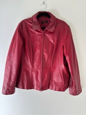Red Danier Leather Zip-Front Jacket